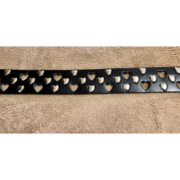 Y2K Black Leather Belt with Heart Cut Outs and Studs SZ38 - Picture 2 of 8